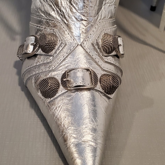 BALENCIAGA CAGOLE 90MM KNEE HIGH BOOTS IN SILVER SIZES US SZ 6 RETAIL $2,550 - Picture 12 of 14